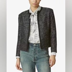 Avec Les Filles Black and White Tweed Blazer Structured Cropped Design -Size XS